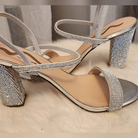 Silver Rhinestone Block Heels size 10 - Picture 4 of 9